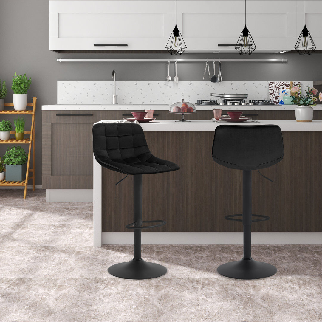 Canora Grey Peake Yes Upholstered Velvet Yes Bar Stool Black 42.5cm W X 38.5cm D