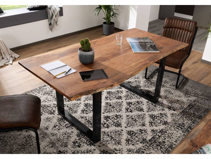Baumtisch Akazie 140x90x76 natur Beine anthrazit glänzend FREEFORM 3