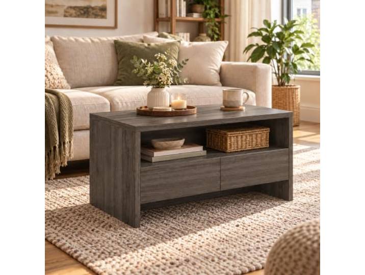 Cedario Couchtisch Holz mit Stauraum, 2 Schubladen & offenem Fach Wohnzimmertisch mit 2 Schubladen und offenem Fach, in 5 Größen und mehreren Farben für flexiblen Stauraum modernes Wohnen