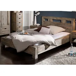 Bett Sheesham 140x200x90 grau geölt NATURE GREY #203