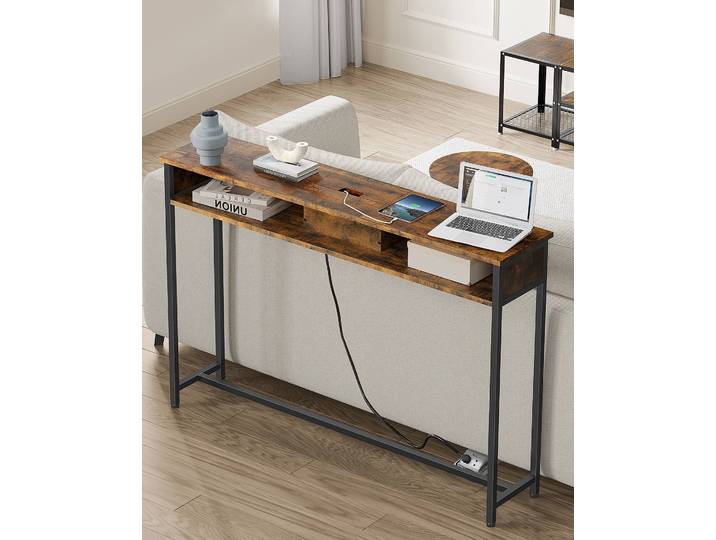 Table console Iskour avec prise 120 x 81 x 25cm Marron