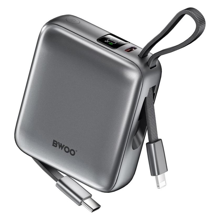 Bwoo power bank P74 22.5W 20000 mAh with 2 built-in cables 1 x USB-C 1 x Lightning black (10000 mAh, 22.50 W) (60951778)