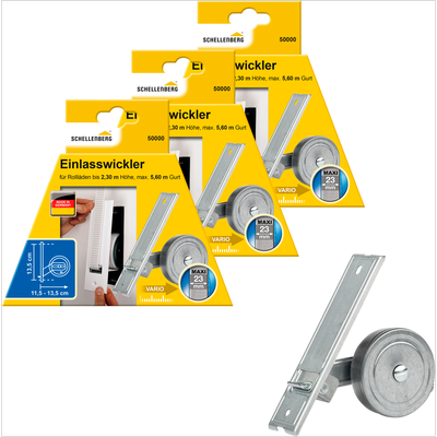 Einlass-Gurtwickler SCHELLENBERG "für das Rollladensystem Maxi, Lochabstand 13,5 cm, Unterputz-Montage", silber (silberfarben), B:50cm, Gurtwickler, für Rollladengurte mit 23 mm Breite