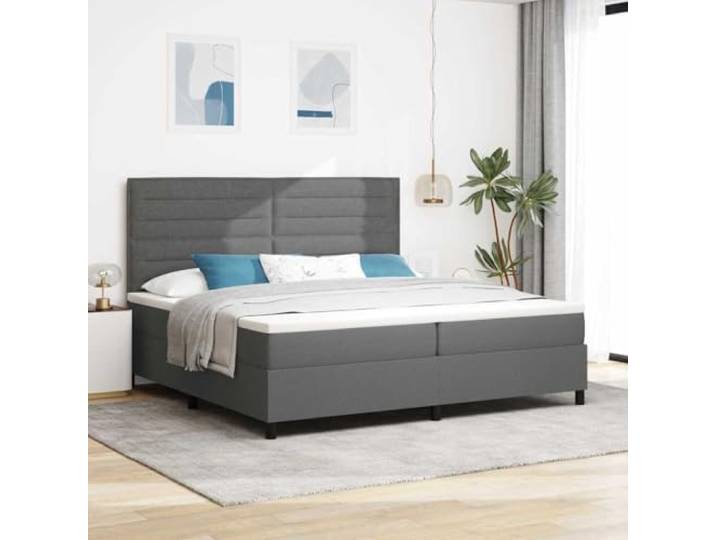 Taschenfederkern Matratze Modernes Schlafzimmer Design Stilvolles Boxspringbett mit Matratze Dunkelgrau 200x200 cm Stoff inklusive Topper LED Beleuchtung und verstellbarem Kopfteil fuer