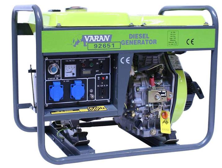 Varan Motors – Groupe Électrogène Diesel 3300w 92651 – 2 X 230v + 1 X 12v – Moteur 4-temps Refroidi À Air – Autonomie 9 Heures