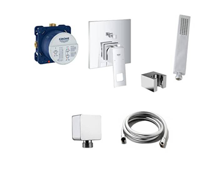 vanvilla Wannenset mit Unterputz Armatur Grohe Eurocube 2-Wege und vanvilla Handbrause, Wannen-SET G20 poliert