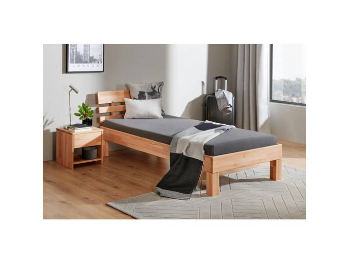 P & B Bett, Kernbuche, Holz, Kernbuche, massiv, 90x200 cm, für Rollrost geeignet, für Lattenrost geeignet, Schlafzimmer, Bett, Einzelbetten