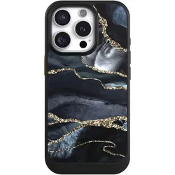 Nivocase Hülle für Apple iPhone 16 Pro Handyhülle NIVOcore Case Schwarz Glitzer Look Marmor Trends (Apple iPhone 16 Pro), Smartphone Hülle, Schwarz
