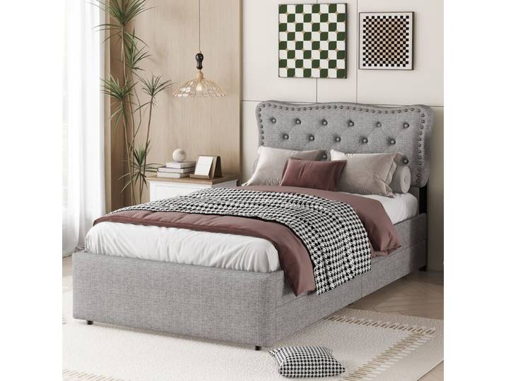 Lit Coffre 90x200cm - 2 Tiroirs - Gris - Design Contemporain