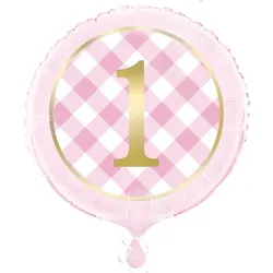 Folienballon 1. Geburtstag Vichy Karo rosa