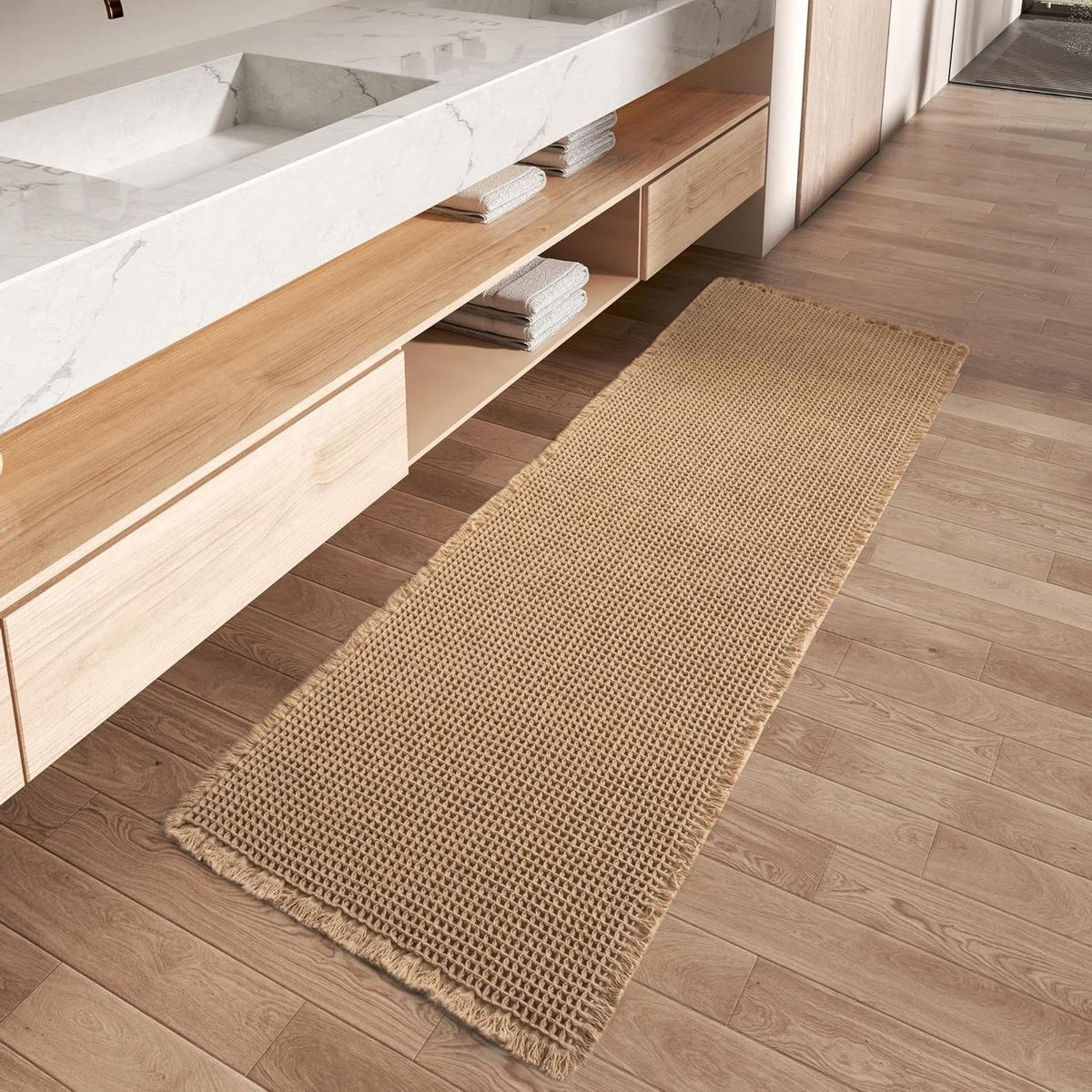 Bruine Wafel Badmat - Super absorberend antislip vloerkleed - 60 x 122 cm