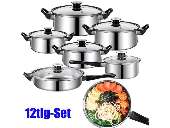 FELIXLEO Topf-Set 12tlg Topfset Edelstahl für Induktion Gas Halogen Ceran Kochset, (1-tlg)