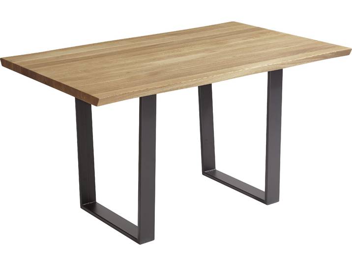 Baumkantentisch MASSIVLINE & MORE Oviedo 4 , braun (wildeiche, metall pulverbeschichtet schwarz, wildeiche), B:140cm H:75cm T:90cm, Tische, Baumkantentisch, Massivholztischplatte mit Baumkante