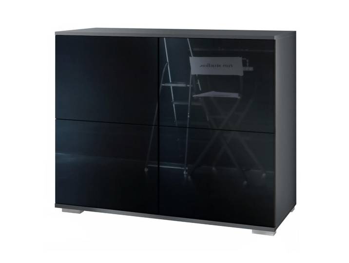 Vladon Kommode Rova Schwarz Hochglanz, 92.5x75.5x35 cm, Kleinmöbel, Kommoden, Kommoden