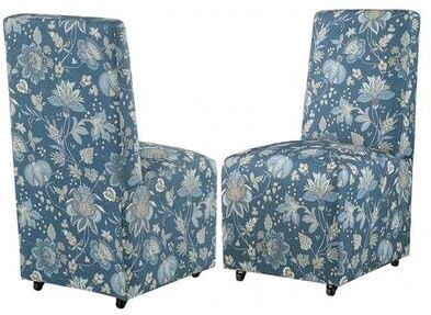 Esofastore Blue Floral Fabric Upholstered Side Chairs Set