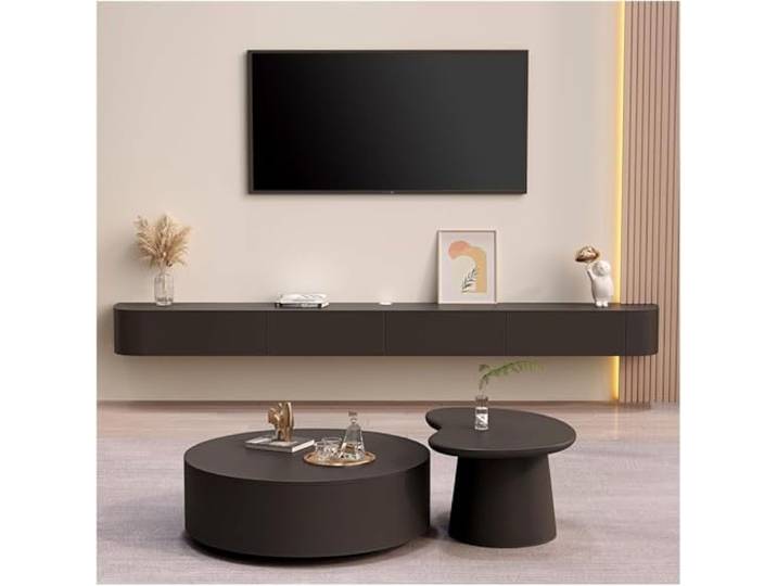 Btsunotr Schwebender TV-Ständer schwebender TV-Schrank Holz-Aufbewahrungsschrank unter dem TV modernes Entertainment-Unit mit 3/4 Stauraum Konsolen-Entertainment-Regal (Schwarz, 200cm)