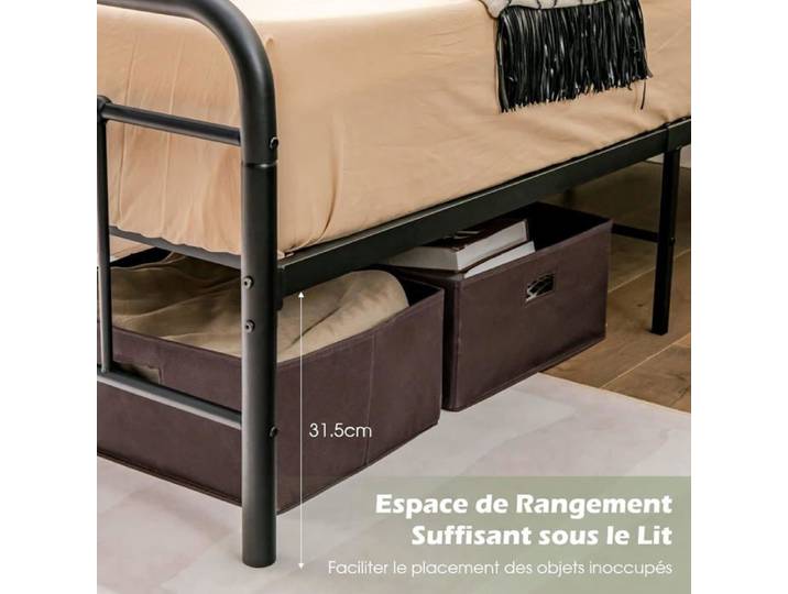 GIANTEX Cadre de Lit Métallique 160*200cm Lit Double avec Structure Durable Style Élégante&Minimaliste Charge 300 KG Noir Givr