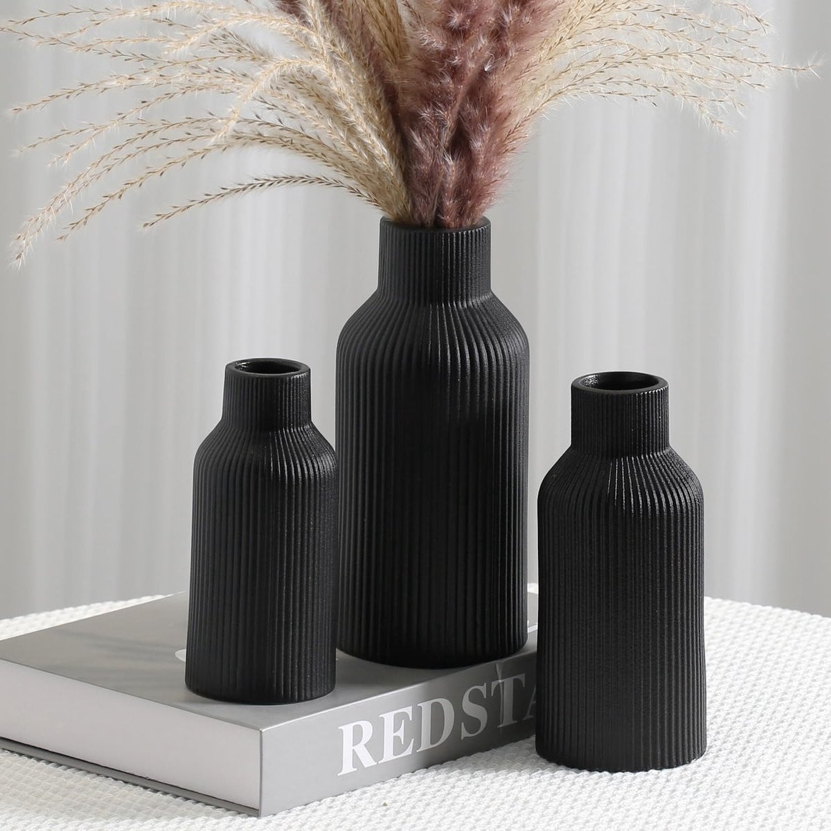 Set van 3 minimalistische moderne keramische bloemenvazen voor decoratie