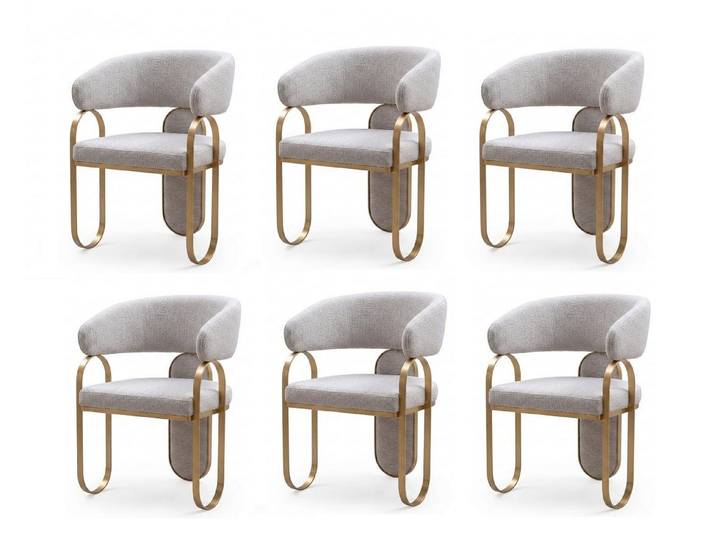 JVmoebel Sitzgruppe Stühle Weiß Stoff Gold Gestell Zeitlos Harmonisch Komfortabel Stilvoll, (6-tlg), Made in Europa