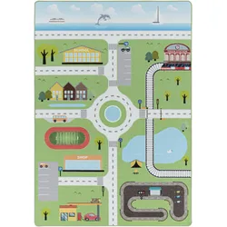 KINDERTEPPICH TRAUN, mit Spielstraßen-Motiv, Grün, 100 x 150 cm