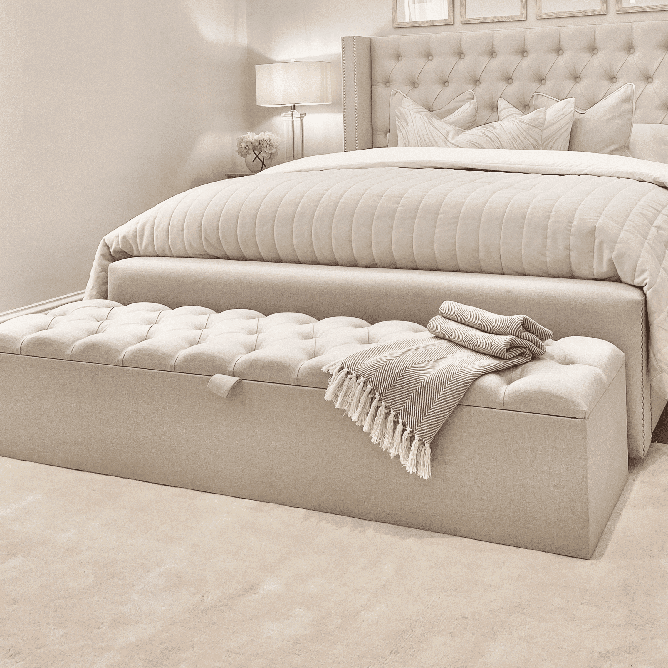 Harper Classic Luxury Grey Tweed Buttoned Ottoman Box, Emperor