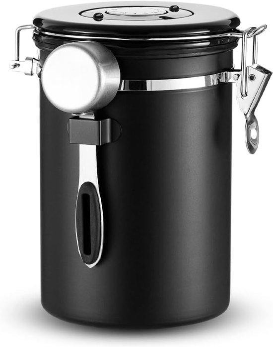 Unyqoos RVS koffiecontainer 1,8 liter – luchtdichte voorraadpot met ontgassingsventiel, datumwiel en maatlepel