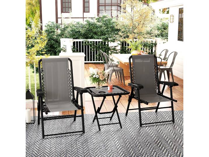 Outsunny Ensemble Bistrot 3pcs Acier Pliant Jardin Gris Foncé