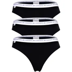 LACOSTE Damen Strings, 3er Pack - Thong, Unterwäsche, Cotton Stretch, Logobund, einfarbig Schwarz / M