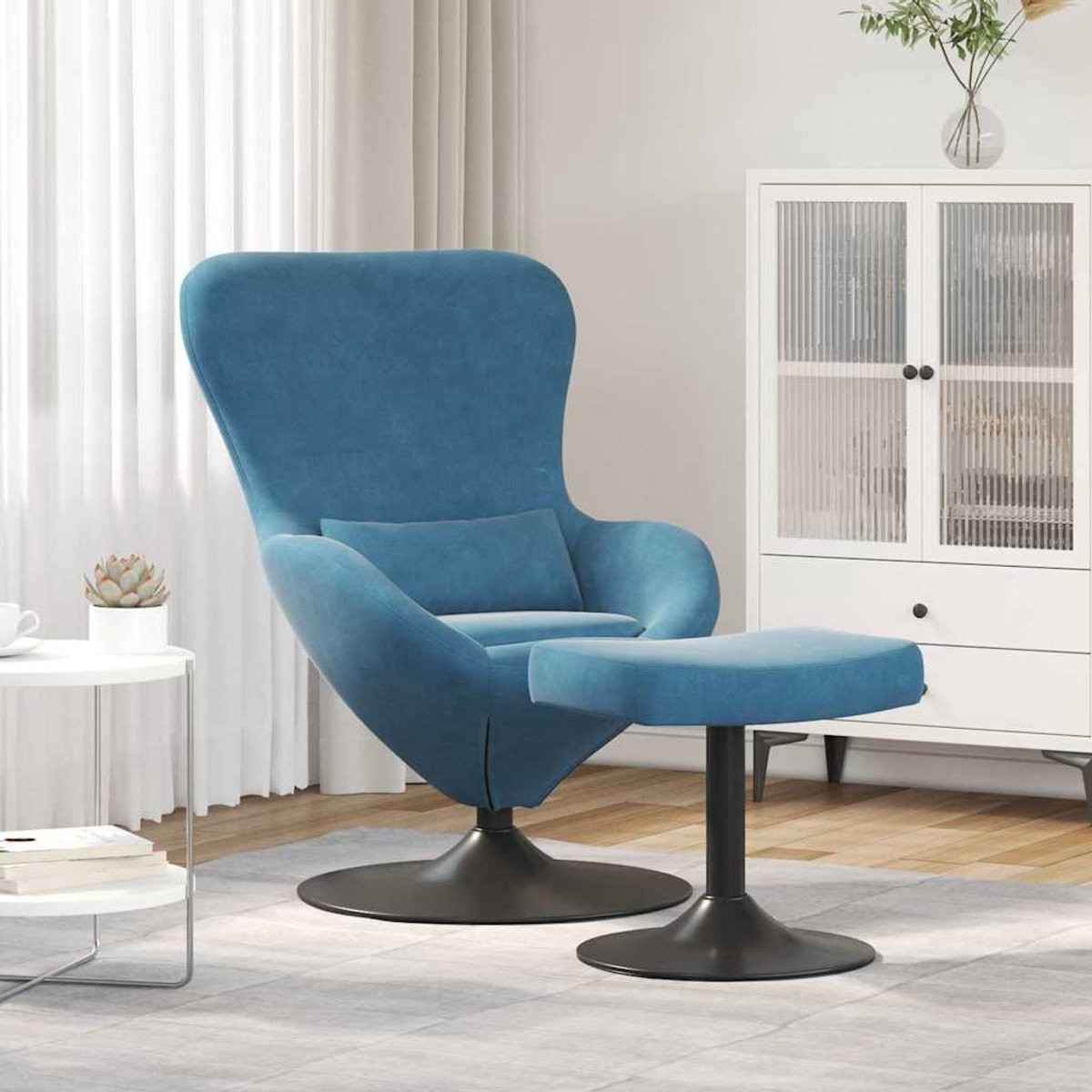 vidaXL Modern Lounge Egg Chair met Voetensteun - Blauw Fluweel