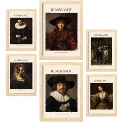 POSTER Set Mit 6 Rembrandt Malergalerie A3 & A4 Rahmen Aus Hellem Holz