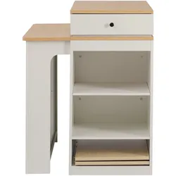MODFU Ausziehbarer Esstisch MDF und Glas Weiß/Natur 80x71-151x92 cm mit Stauraum und Steckdosenleiste