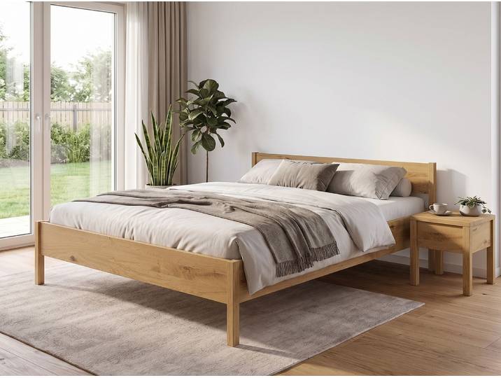 Bett Wildeiche Hell „Fiona“ 140 x 210 cm Massivholz Wildeiche Hell
