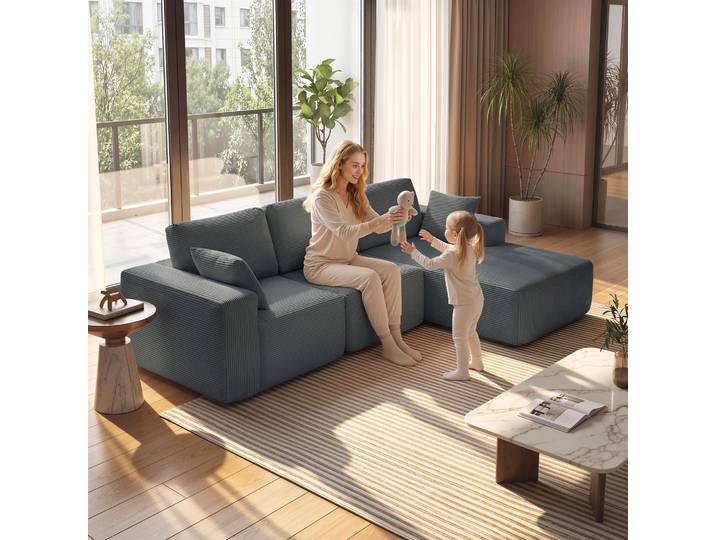 HOMCOM Canapé d'Angle Modulable Gris Foncé avec Lit et Coussins