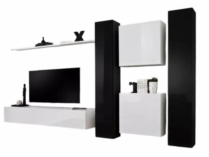 Xlmoebel Wohnwand Weiße Designer-Wohnmöbel mit außergewöhnlicher Ästhetik, (6-St., 1x Wohnwand + 1x TV Ständer + 4x Wandschrank + 1x Wandregal), Hergestellt in Europa
