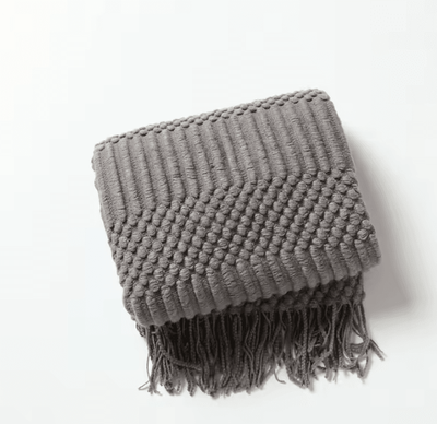 Inspire Curations Rust Red Boho Knitted Tassel Throw Blanket dx Dark Grey 127x180cm