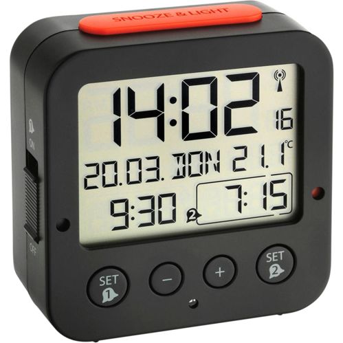 TFA 60.2528.01 Bingo schwarz Funk Wecker mit Temperatur