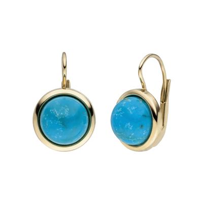 Paar Ohrhänger JOBO, blau (gelbgold 333), Ohrringe, Damen, Gelbgold 333, 333 Gold mit Türkis rund