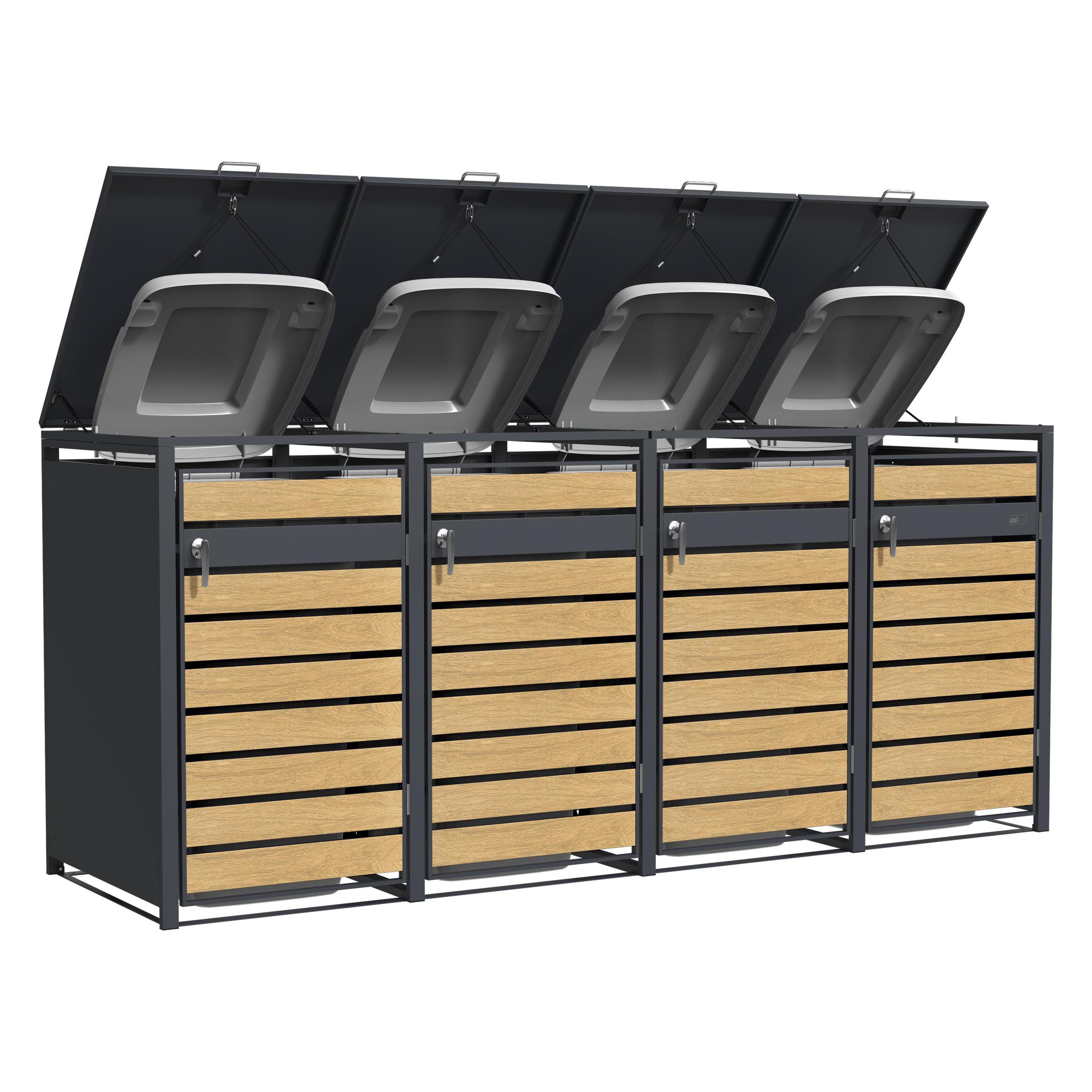 Axi Lucas Mülltonnenbox Metall Anthrazit/Holzoptik 4x 240L (45575143)