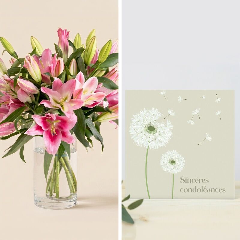 Brassée de lys et sa carte message Condoléances - Interflora - Livraison de fleurs