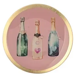 Love Plates Glasteller M Champagner Flaschen rund rosa