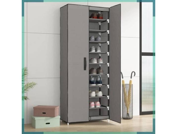 ASHATA Armoire à chaussures Gris 60x30x166 cm Tissu -FHE337259