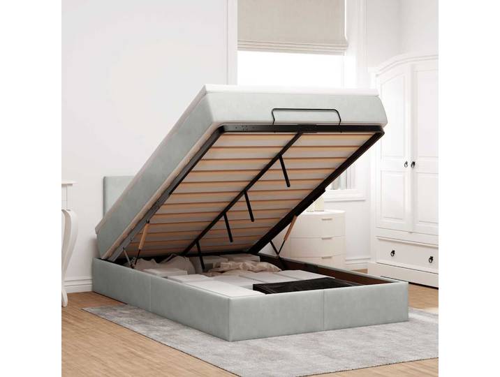 vidaXL Ottomanische Bett mit Matratze Hellgrau 120x190 cm Samt