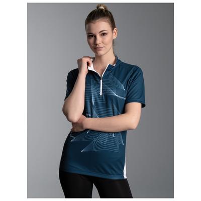 Poloshirt TRIGEMA "TRIGEMA Fahrradjacke mit Spiralförmigen Design", Damen, Gr. M, blau (saphir), 100% Polyester (recycelt), ohne Ausschnitt, Shirts