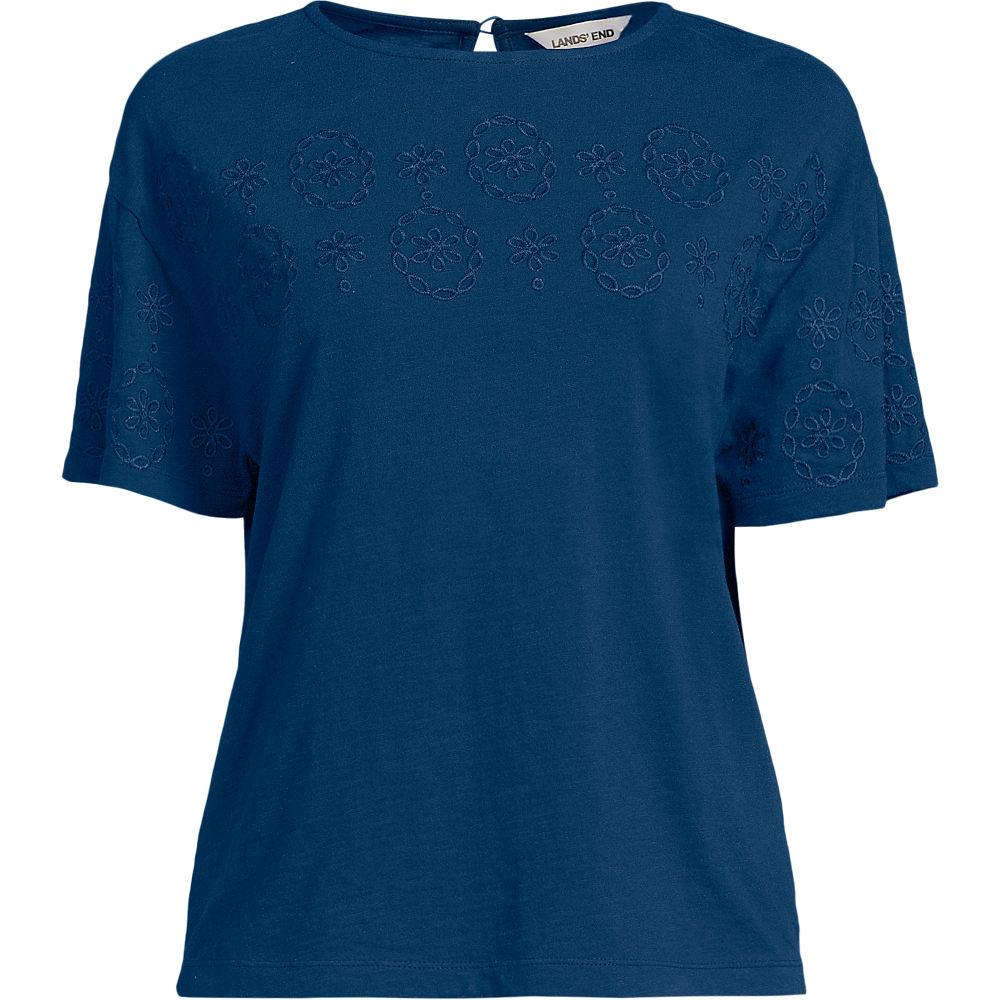 Flammgarn-Shirt mit Stickereien für Damen, Damen, size: regular, Blau, Baumwolle, by Lands' End