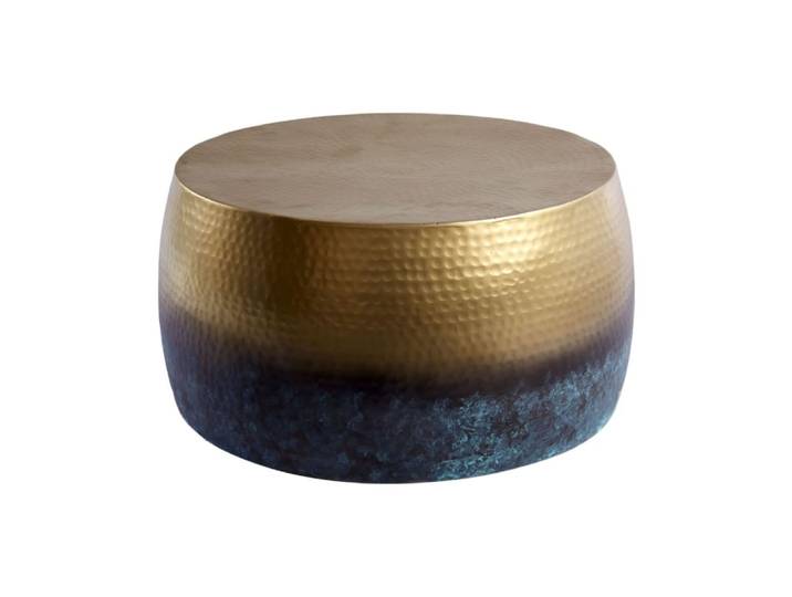 Table basse dorée et bleue brillante en aluminium martelé 60x31x60cm