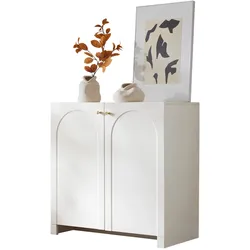 Sideboard 80x40x80 cm 2 Türen Stauraum Kommode Wohnzimmer Schlafzimmer Flur Spanplatte Creme-Weiß elegante Goldgriffe modernes Design