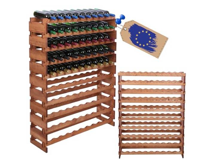 MODO24 Modulares Weinregal aus Holz für 100 Flaschen, 135x103,2x28cm, Braun Kompaktes Flaschenregal & Weinständer aus Naturholz, Modernes Getränkeregal & Weinhalter für Küche, Wohnzimmer & Esstisch