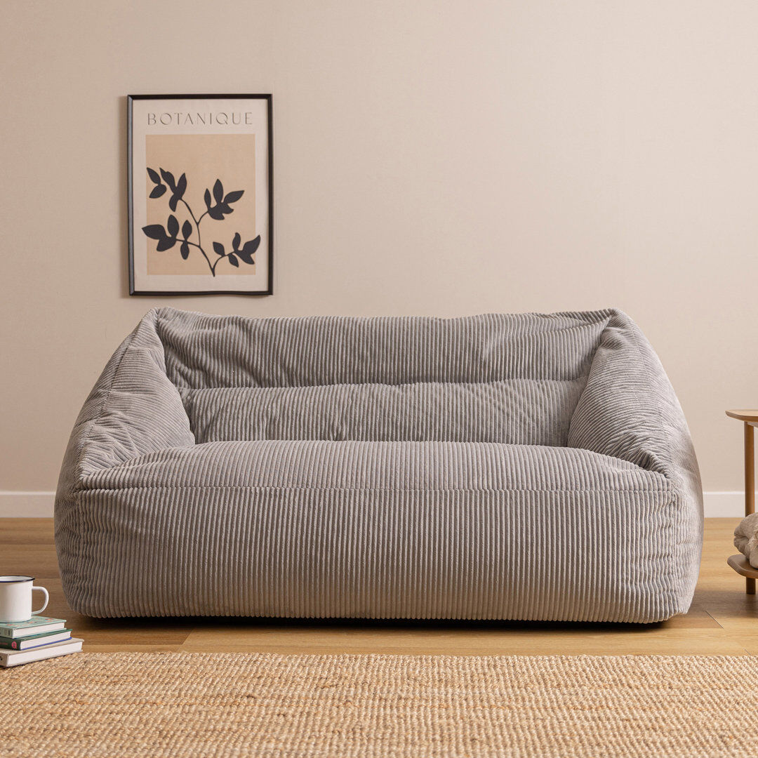 icon Cecilia Corduroy Two Seater Sofa Bean Bag, Grey Grey Large