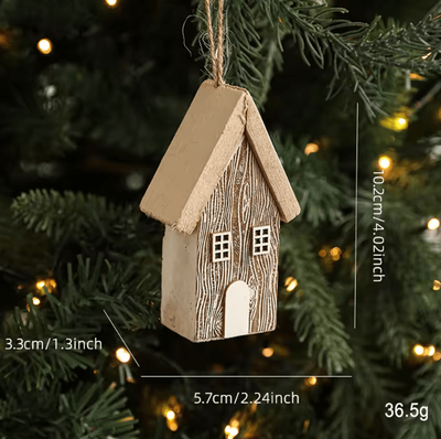 Inspire Curations Rustic Wooden Christmas House Ornament Mini Hanging Holiday Decor a