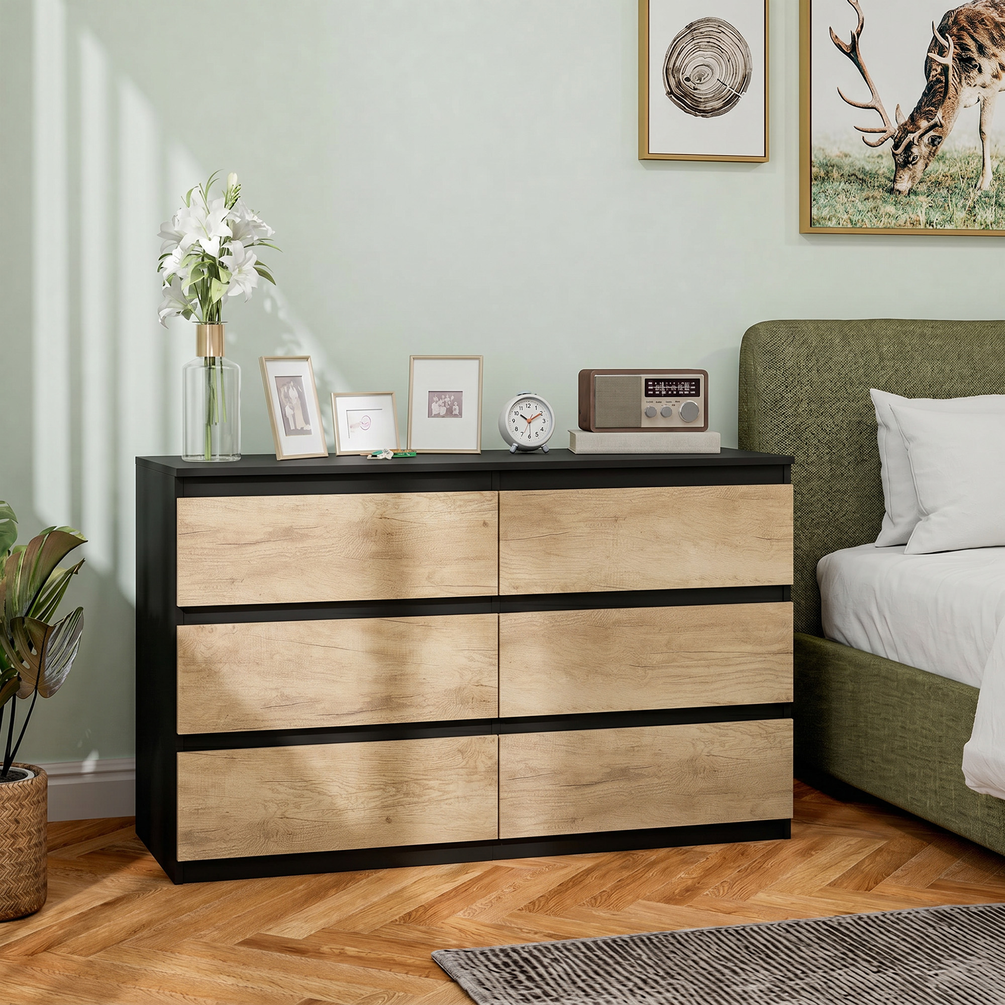 Homcom Cassettiera Camera da Letto 6 Cassetti, Comò Camera da Letto in Legno con Piedini Antiscivolo   Aosom Italy